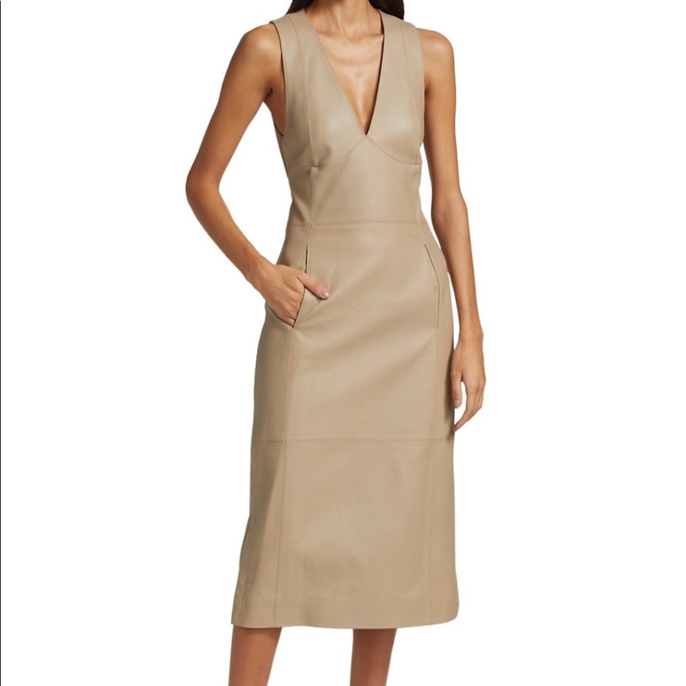 Proenza schouler faux leather v neck dress